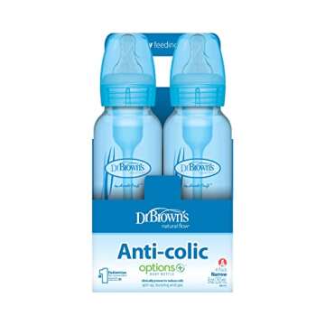 Dr. Brown’s Natural Flow® Anti-Colic Options+™ Narrow Baby Bottles, 8 oz/250ml, with Level 1 Sl...
