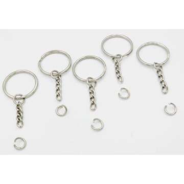 Key Ring with Chain and Open Jump Rings 1 inch, 50 Pack