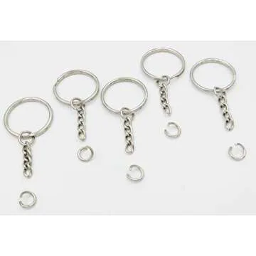 Key Ring with Chain and Open Jump Rings 1 inch, 50 Pack