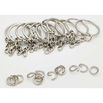 Key Ring with Chain and Open Jump Rings 1 inch, 50 Pack