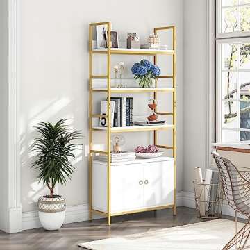 Tribesigns Gold Bookcase with Hidden Storage and Versatile Use