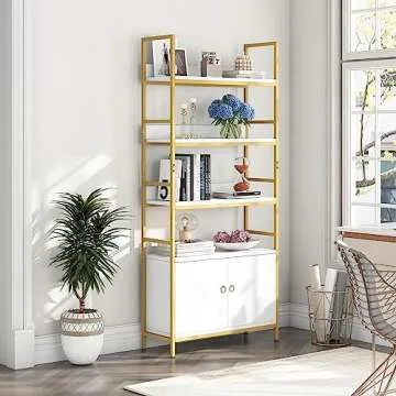 Tribesigns Gold Bookcase with Hidden Storage and Versatile Use