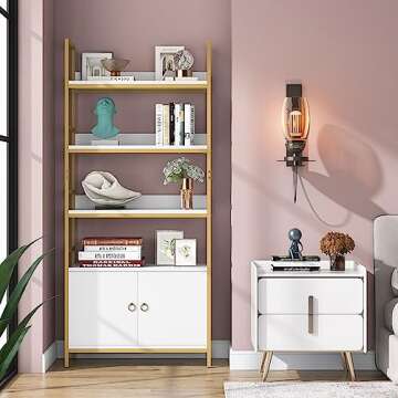 Tribesigns Gold Bookcase with Hidden Storage and Versatile Use