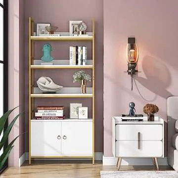 Tribesigns Gold Bookcase with Hidden Storage and Versatile Use