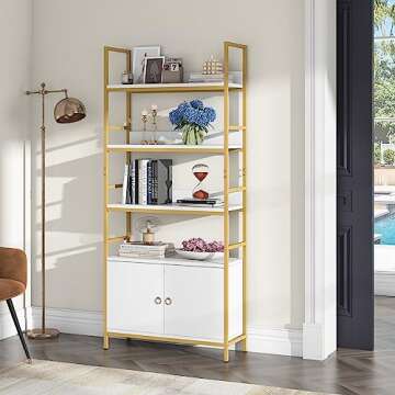 Tribesigns Gold Bookcase with Hidden Storage and Versatile Use