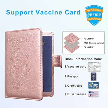 ACdream Passport and Vaccine Card Holder Combo, Cover Case with CDC Vaccination Card Slot, Leather Travel Documents Organizer Protector, with RFID Blocking, for Women and Men, Rose Gold