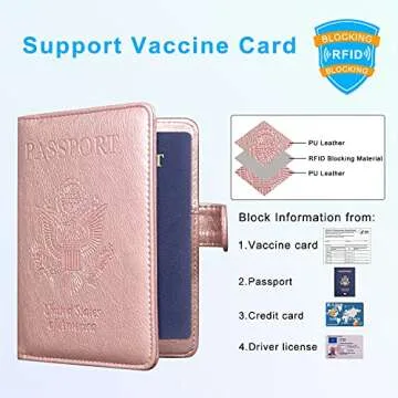 ACdream RFID Passport & Vaccine Card Holder, Rose Gold