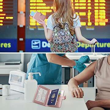 ACdream Passport and Vaccine Card Holder Combo, Cover Case with CDC Vaccination Card Slot, Leather Travel Documents Organizer Protector, with RFID Blocking, for Women and Men, Rose Gold