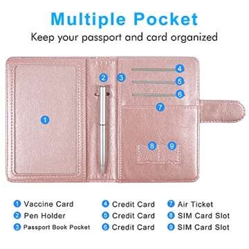 ACdream Passport and Vaccine Card Holder Combo, Cover Case with CDC Vaccination Card Slot, Leather Travel Documents Organizer Protector, with RFID Blocking, for Women and Men, Rose Gold