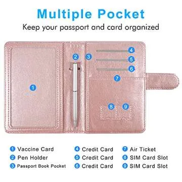 ACdream RFID Passport & Vaccine Card Holder, Rose Gold