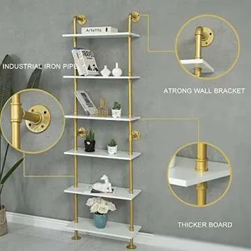 Stylish HEONITURE Industrial Gold Bookshelf for Home Decor