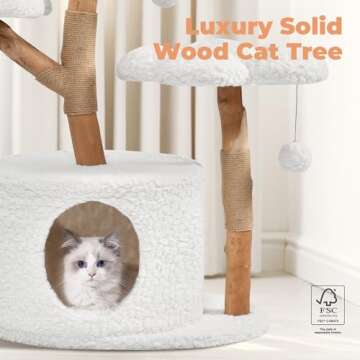 Easyego Modern Cat Tree,Aesthetic Wood Cat Tower with Scratching Posts,Hand-Woven Basket and Flower ...