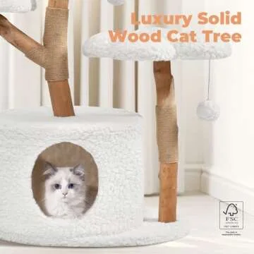 Easyego Modern Cat Tree,Aesthetic Wood Cat Tower with Scratching Posts,Hand-Woven Basket and Flower ...