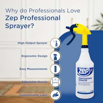 Zep Professional Spray Bottle - Heavy-Duty Adjustable Nozzle