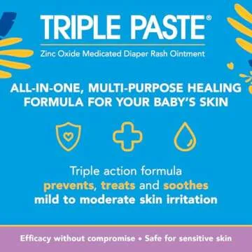 Triple Paste Multi-Purpose Baby Healing Ointment, 2 oz Tube, Diaper Rash Cream and Skin Protectant for Hands, Face and Bottom Treats, Soothes and Prevents with Zinc Oxide (Packaging May Vary)