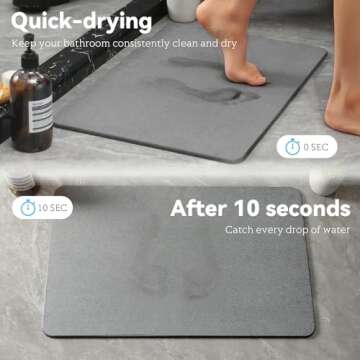 Realion Stone Bath Mat, Dries Quickly, Non-Slip Diatomaceous Earth Stone Bath Mats for Bathroom, Super Absorbent Stone Shower Mat, Easy to Clean, 23.5" x 15.5" Dark Gray