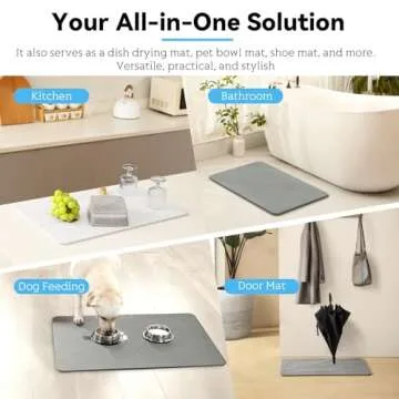 Realion Stone Bath Mat, Dries Quickly, Non-Slip Diatomaceous Earth Stone Bath Mats for Bathroom, Super Absorbent Stone Shower Mat, Easy to Clean, 23.5" x 15.5" Dark Gray