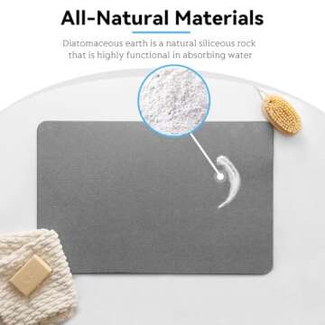 Realion Stone Bath Mat, Dries Quickly, Non-Slip Diatomaceous Earth Stone Bath Mats for Bathroom, Super Absorbent Stone Shower Mat, Easy to Clean, 23.5" x 15.5" Dark Gray