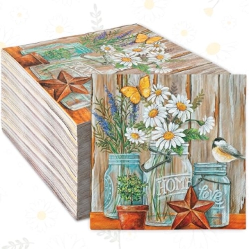 AnyDesign 80Pcs Daisy Flower Paper Napkin Rustic Farmhouse Disposable Luncheon Napkin Spring Summer ...
