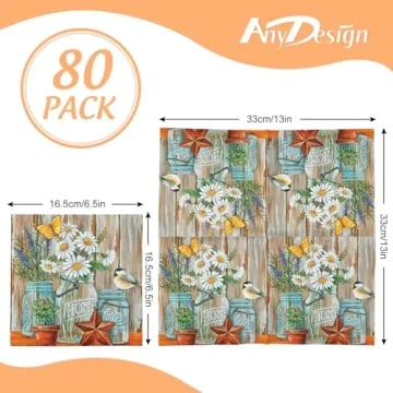 AnyDesign 80Pcs Daisy Flower Paper Napkin Rustic Farmhouse