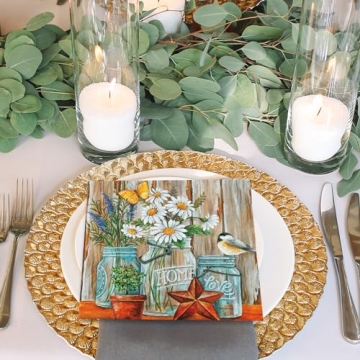 AnyDesign 80Pcs Daisy Flower Paper Napkin Rustic Farmhouse