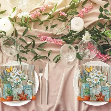 AnyDesign 80Pcs Daisy Flower Paper Napkin Rustic Farmhouse