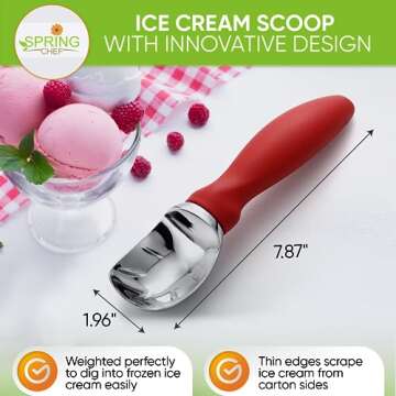 Spring Chef Ice Cream Scoop with Soft Grip Handle, Professional Heavy Duty Sturdy Scooper, Premium K...