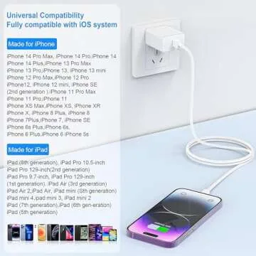 iPhone Charger Fast Charging 10 FT, PD 20W USB C Wall Charger Block Lightning Charger with 10FT Long Type C to Lightning Fast Charging Data Sync Cable Compatible with iPhone 14 13 12 11 XS XR X 8 iPad