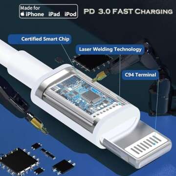 iPhone Charger Fast Charging 10 FT, PD 20W USB C Wall Charger Block Lightning Charger with 10FT Long Type C to Lightning Fast Charging Data Sync Cable Compatible with iPhone 14 13 12 11 XS XR X 8 iPad
