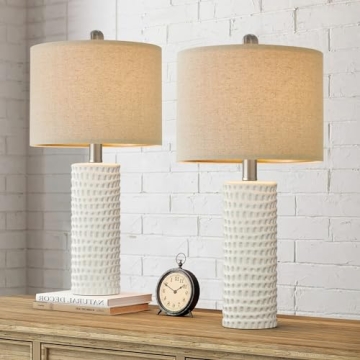 Stylish PORTRES Farmhouse Ceramic Table Lamp Set of 2
