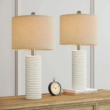 Stylish PORTRES Farmhouse Ceramic Table Lamp Set of 2