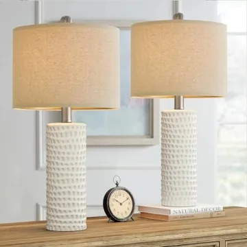 Stylish PORTRES Farmhouse Ceramic Table Lamp Set of 2