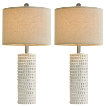 Stylish PORTRES Farmhouse Ceramic Table Lamp Set of 2