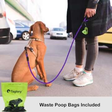 Taglory Rope Dog Leash 6 FT with Comfortable Padded Handle, Highly Reflective Threads Leash for Small Dogs, 3/8 inch, Purple