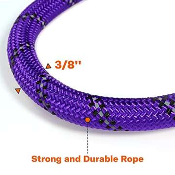 Taglory Rope Dog Leash 6 FT with Comfortable Padded Handle, Highly Reflective Threads Leash for Small Dogs, 3/8 inch, Purple