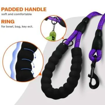 Taglory Rope Dog Leash 6 FT with Comfortable Padded Handle, Highly Reflective Threads Leash for Small Dogs, 3/8 inch, Purple