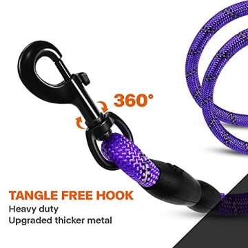 Taglory Rope Dog Leash 6 FT with Comfortable Padded Handle, Highly Reflective Threads Leash for Small Dogs, 3/8 inch, Purple