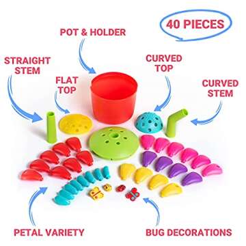TOYPIX FlowerPop Flower Building Toy Set 40 Pc - Girl Toys Ages 3 4 5 6 | Flower Garden STEM Toys | Unique Gifts for Girls - Creative Toys for Girls | Flower Toy with Multiple Combinations