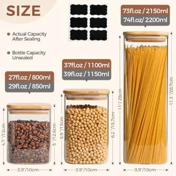 ComSaf Glass Food Storage Containers Set, 3 Pcs Airtight Clear Food Jars with Lids, Square Stackable...