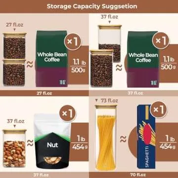 ComSaf Glass Food Storage Containers Set, 3 Pcs Airtight Clear Food Jars with Lids, Square Stackable Kitchen Canisters, Glass Jars For Spaghetti Pasta, Spice, Sugar, Candy, Tea, and Coffee Beans