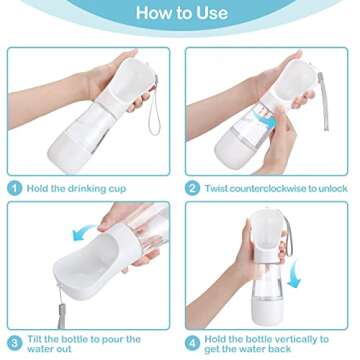 Avont Dog Water Bottle, 11OZ Portable Doggy Water Dispenser with Treat Food Container, Leak Proof Pet Drinking Hydration Bottles for Outdoor Walking Hiking Travel On The Go -White