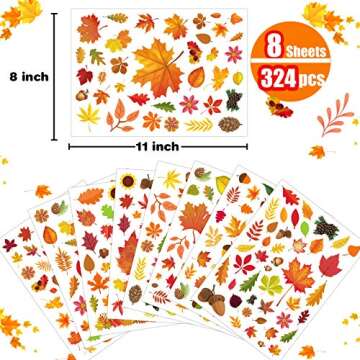 Funnlot Fall Decorations-Fall Window Clings, Thanksgiving Window Clings for Glass 324 PCS Fall Windo...
