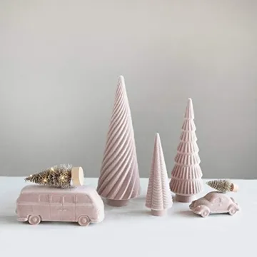 Creative Co-Op Flocked Resin Tree - Pink Holiday Decor