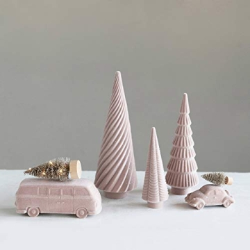 Creative Co-Op Flocked Resin Tree - Pink Holiday Decor