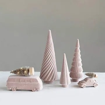 Creative Co-Op Flocked Resin Tree - Pink Holiday Decor