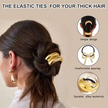 4PCS Metal Hair Ties,Metal Geometric Elastic Hair Ties,Ponytail Hair Cuff,Gold Hair Ties,Gold Hair C...