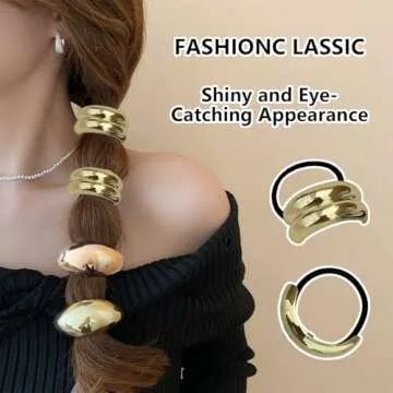 4PCS Metal Hair Ties,Metal Geometric Elastic Hair Ties,Ponytail Hair Cuff,Gold Hair Ties,Gold Hair Cuff Wrap Hair Ties for Thick Hair Gold Ponytail Cuff Elastic Hair Ties for Women Hair Accessories(3)