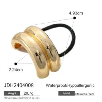 4PCS Metal Hair Ties,Metal Geometric Elastic Hair Ties,Ponytail Hair Cuff,Gold Hair Ties,Gold Hair Cuff Wrap Hair Ties for Thick Hair Gold Ponytail Cuff Elastic Hair Ties for Women Hair Accessories(3)