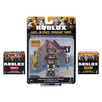 Roblox Celebrity Collection - Cats...in Space: Sergeant Tabbs Figure Pack + Two Mystery Figure Bundle [Includes 3 Exclusive Virtual Items]