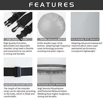 ESONE Waterproof Dry Bag for Women Men, 2L/ 5L/ 10L/ 15L/ 20L Roll Top Lightweight Transparent Dry Storage Bag Backpack with Cool Phone Case for Swimming, Boating, Camping and Beach